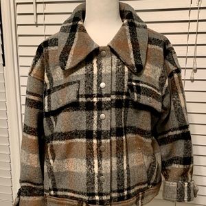 Vici cropped wool plaid coat